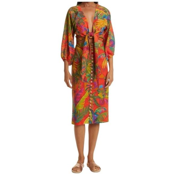 FARM Rio Dresses & Skirts - Farm Rio Urban Jungle Linen Midi Skirt Size XS